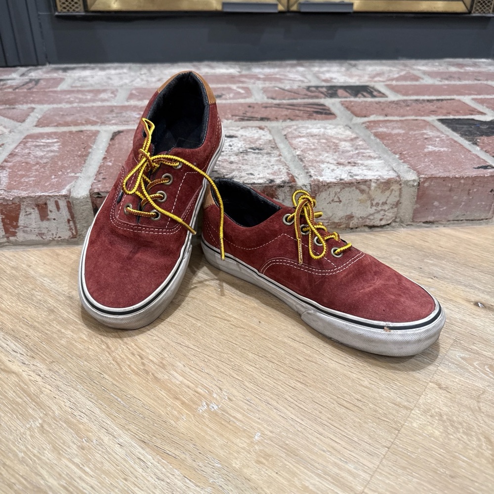 Vans Burgundy Suede Sneakers With Yellow Laces Sz 6